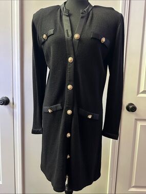 ST. JOHN Black Long-Sleeve Button Front Dress